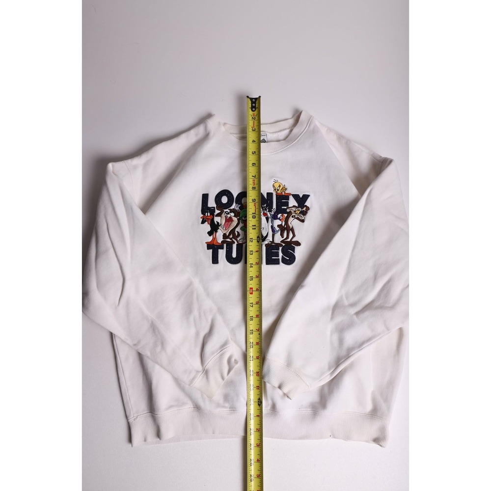 Vintage Warner Bros Looney Tunes Embroidered White Sweatshirt Mens Medium 90s - Picture 6 of 7